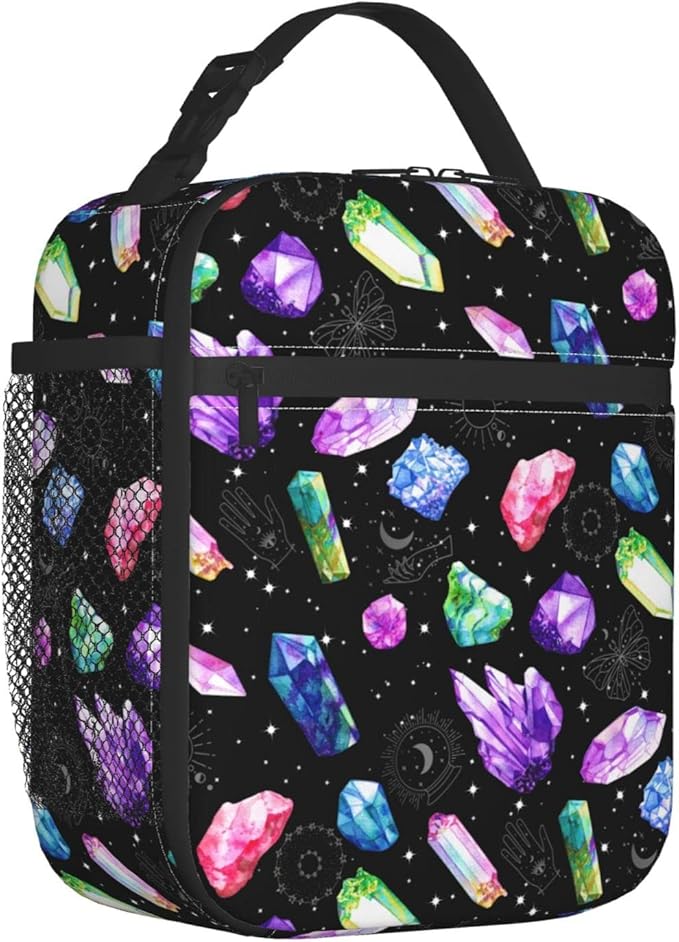 FREEHOTU Colorful Crystals Lunch Bag Double Insulated Leakproof Lunch Box Tote Bag Cooler Lunch Organizer for Work Picnic Travel Camping