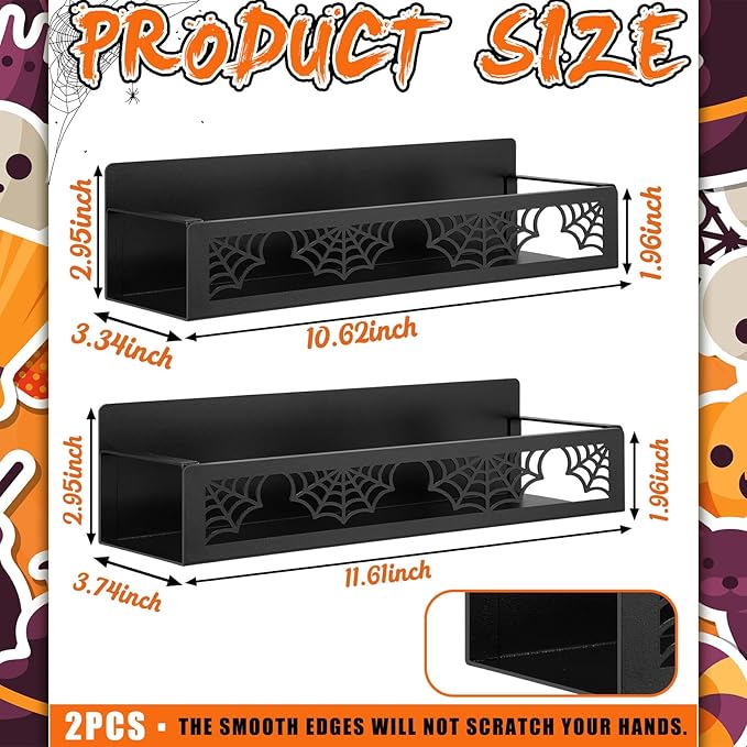2 Pack Spider Web Magnetic Spice Rack for Refrigerator Metal Magnet Basket Shelf for Fridge Seasoning Storage Organizers Home Decor Kitchen Accessories (Black)