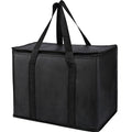 2 Pack Additional Bottom Plate Black Insulated Grocery Shopping Bag, Delivery,Pizza,Reusable Bags, Sturdy Zipper,Collapsible,Tote,Cooler,Thermal,Beach,Waterproof Heavy Duty