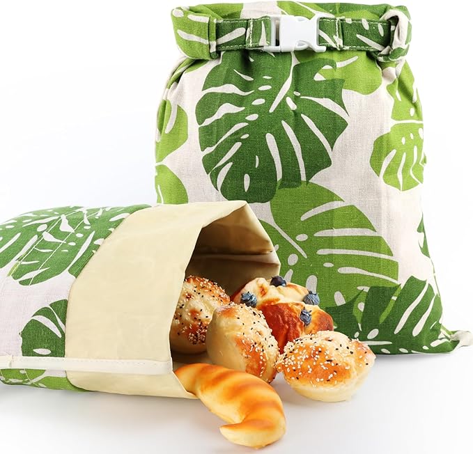 2 Pack Reusable Beeswax Food Wraps Breads Bags for Homemade Bread Loaf, Organic Cotton XL Sourdough Beeswax Bread Bag Supplies Sandwich Wrapper, Sustainable, Fresh Keeping, Food Storage Containers