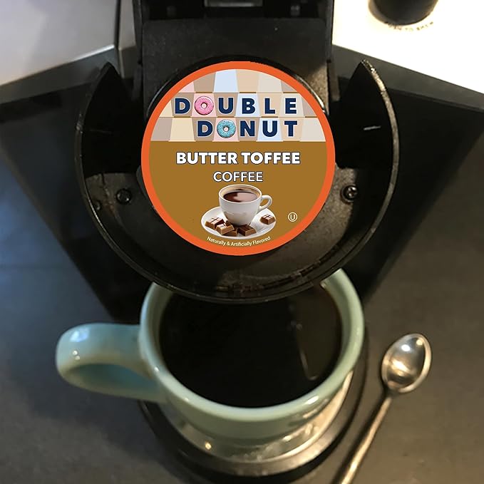 Double Donut Coffee Butter Toffee Flavored Coffee Pods, Medium Roast Coffee, Compatible with Keurig K Cups Brewers, 72 Count
