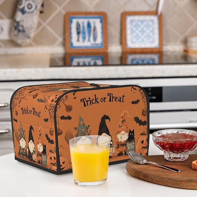 Toaster Cover 4 Slice Gnomes Halloween Pumpkin Kitchen Small Appliance Covers with Pockets Dust and Fingerprint Protection