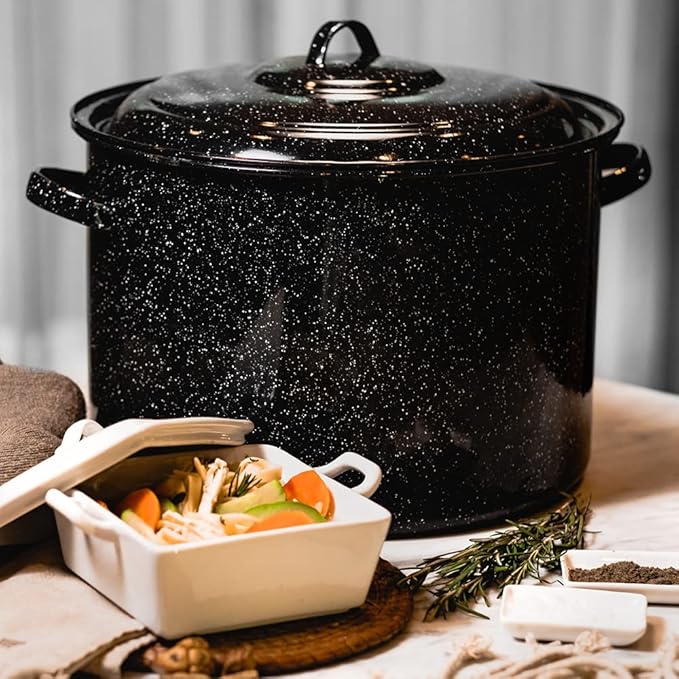 Granite Ware 21-Quart Stockpot, Large Capacity for Soups, Stews, Pasta - Durable Graniteware with Non-Stick Surface for Easy Cleaning - Chip-Resistant & Even Heat Distribution (Speckled Black)