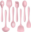 LIANYU Kitchen Silicone Utensils Set, 8Pcs Cooking Utensils Spatula Set for Nonstick Cookware, Heat Resistant Kitchen Gadgets Include Silicone Spoon, Turner, Spatula, Ladle, Dishwasher Safe, Pink
