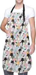 Cat and Dogs Animals Adjustable Bib Neck Chef Aprons, Kitchen Bbq Waterproof Apron with 2 Pockets For Mom Dad