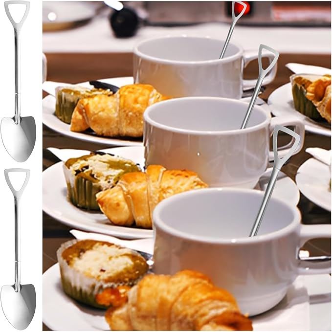 QTLCOHD 100 Pcs Shovel Spoons - 6 Inch Metal Mini Shovel Shaped Spoon Bulk for Desserts, Cupcake, Tea, Appetizer, Halloween Party, Silver