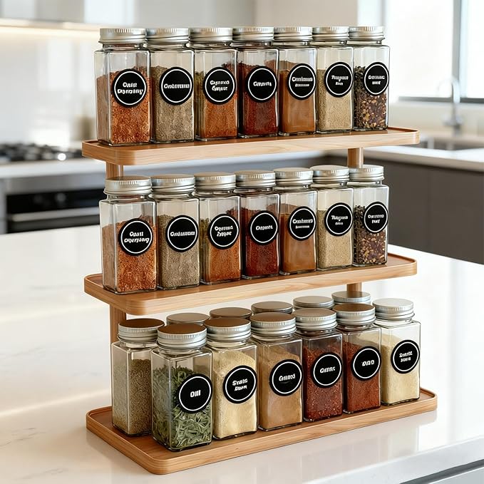 3-Tier Bamboo Mug Holder Countertop Coffee Station Organizer Spice Rack Shelf Mug Rack for Kitchen Cabinets