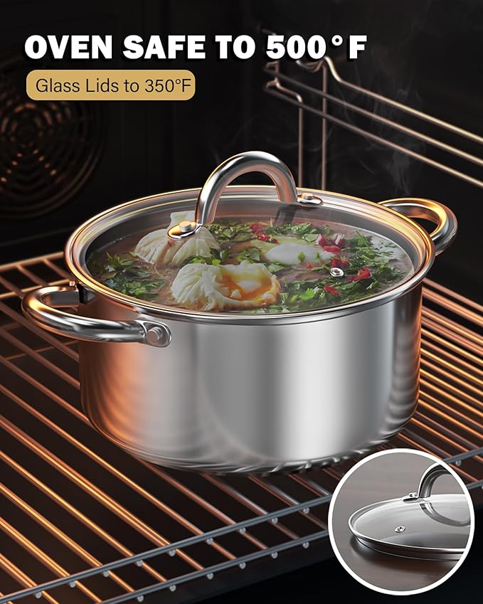 Cook N Home 5.5-Quart Sauce Pot Stainless Steel Stockpot with Glass Lid, Basics Saucier Casserole Stock Pot