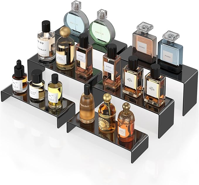 Black Acrylic Risers for Display, 3Pcs Acrylic Display Risers for Food Dessert Cupcakes, Jewellery, Collectibles, Puppets, Anime Characters, Perfumes for acrylic risers