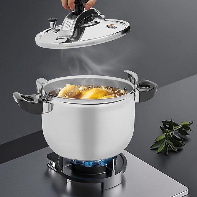 Stainless Steel Pressure Cooker Large Capacity Pressure Stewing Pot Cooker Pot Compatible with Gas/Induction/Electric Stove, 60Kpa,Easy Opening, Household & Commercial(9.51 Qt)
