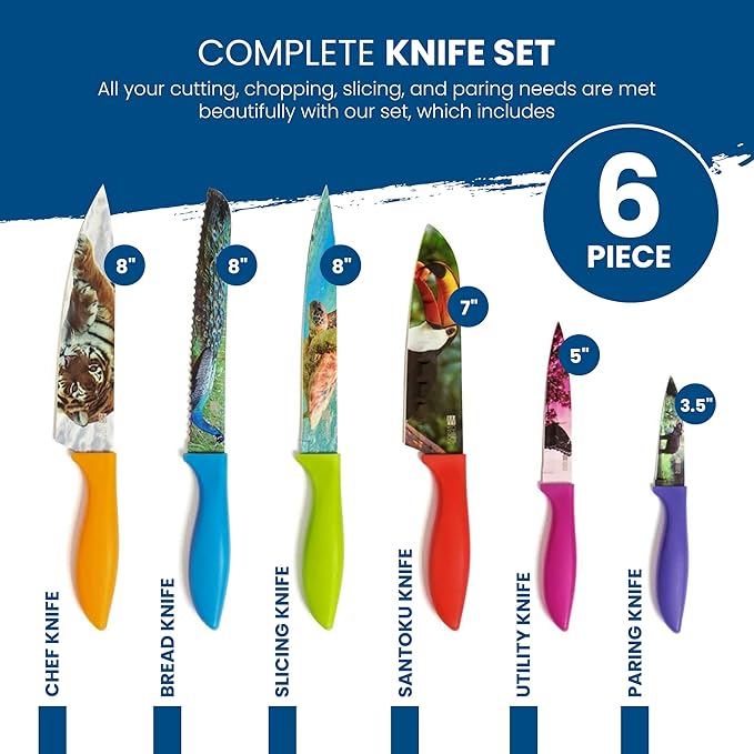 CHEF'S VISION Wildlife Knife Set-6-Piece Stainless Steel Cutting Knives Set for Kitchen with Stunning Animal Designs - Great Gift for Women or Men - Unique Kitchen Knife Set Gift for Nature Lovers