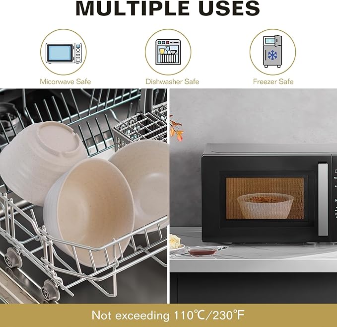 34 Oz Large Cereal Bowls, Unbreakable Lightweight Plastic Soup Wheat Straw Bowls Set of 8 Reusable, Microwave Dishwasher Safe BPA-Free for Snack Salad Kitchen Camping, Beige