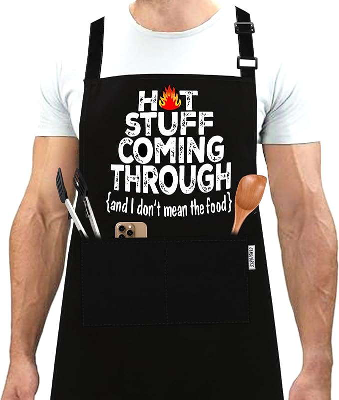 Funny Grilling Aprons for Men with Pockets BBQ Novelty Cooking Apron for Son Grandad Christmas Fathers Day Gift