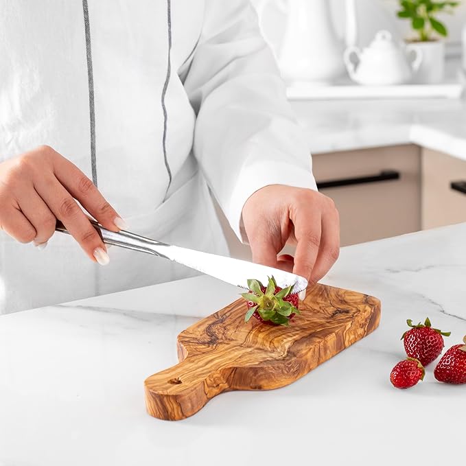 Olive Wood Cutting Board - 23cm (9.05") Handmade Mediterranean Olivewood Chopping Board with Hanging Hole - Durable Eco-Friendly Kitchen Board with Natural Beeswax Finish