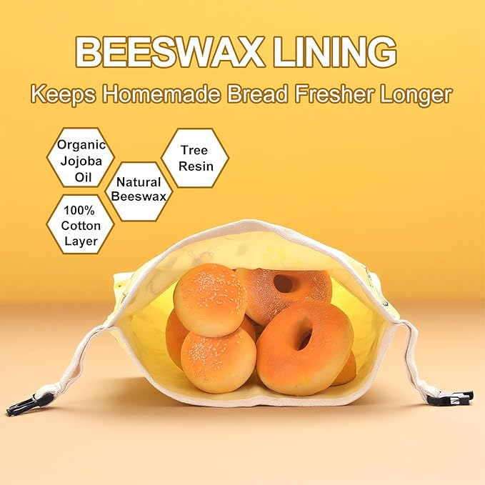 2 Pack Reusable Beeswax Bread Bags for Homemade Sourdough Bread, 17"×13" XL Cotton Beeswax Bags Keep Bread Fresh Sourdough bag, Freezer Safe Storage Container Keep Loaf Fresh
