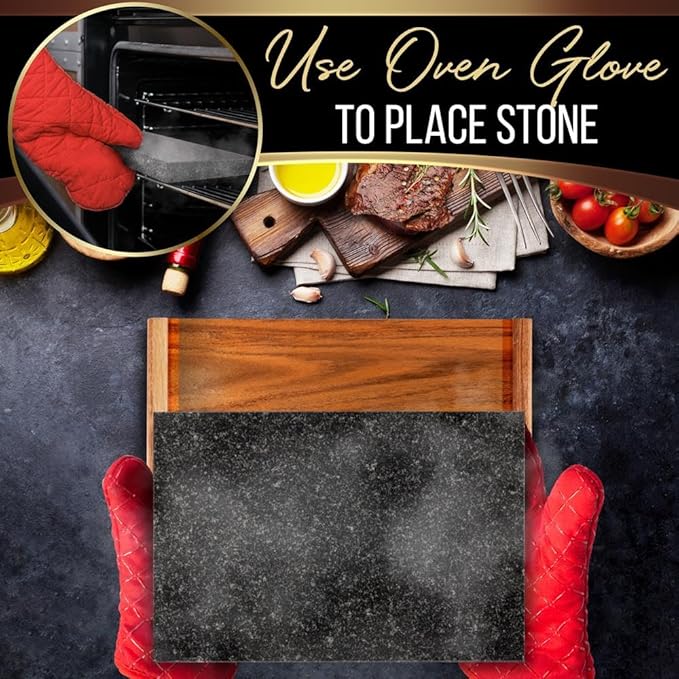 Nutrichef Cooking Stone Grill Set - Hot Lava Rock Sizzling Plate for Steak BBQ & Meat Grilling with Stainless Steel Knives, Cooks and Retains Heat & Flavor, Heated Tray for Serving Food