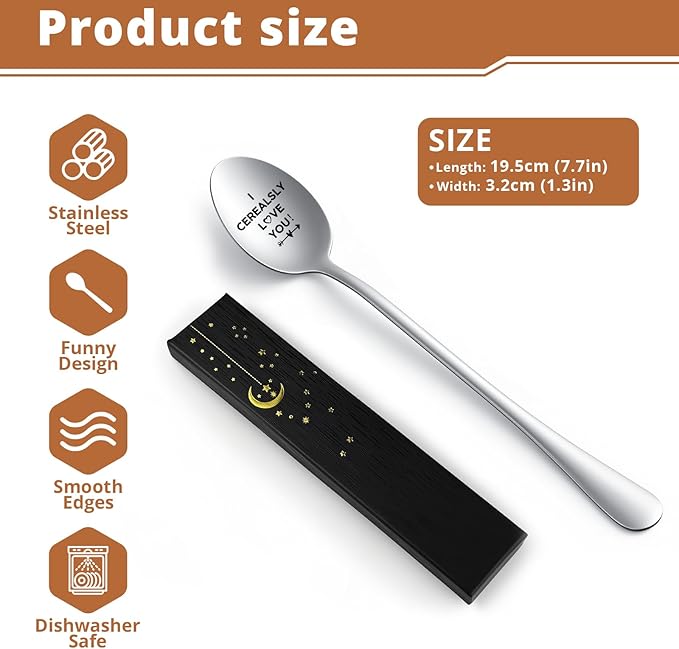 Funny Engraved Stainless Steel Spoon, I Cerealsly Love You Spoons, Cereal and Coffee Spoon for Husband, Wife Couples Boyfriend Girlfriend Valentine's Day, Birthday, Christmas, Wedding Gifts