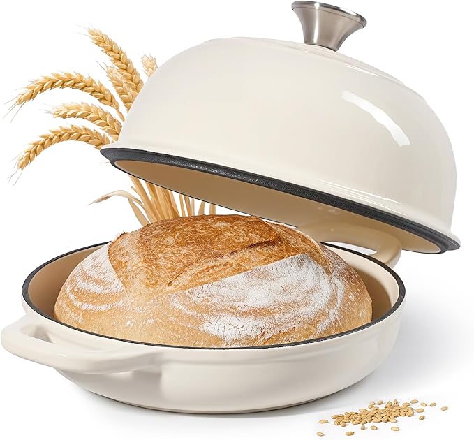 4.5 QT Dutch Oven for Bread Baking, Cast Iron Bread Oven for Sourdough, Enamelled Bread Dutch Oven with Lid, Heavy-Duty Non Stick Bread Pot, Beige