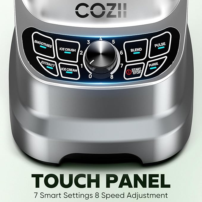 COZII Commercial Blender 2000 Peak Watt, Countertop Blenders for Kitchen,64 Oz Pitcher/21-Oz To-go Cup, 7 Preset Programs for Ice Crush/Frozen Drinks/Nut Butter, High Speed, Dishwasher Safe