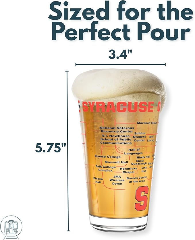 Greenline Goods – University of Syracuse Orange College Pint Beer Glasses (Set of 2), 16 oz – Full-Color Logo + Campus Map