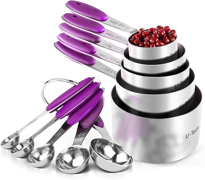 U-Taste 10 Piece Measuring Cups and Spoons Set in 18/8 Stainless Steel (Purple)