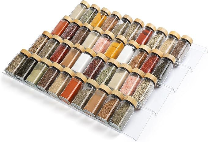 Spice Drawer Organizer 8 Tier, Acrylic Seasoning Organizer Rack, Clear Spice Rack Tray, Kitchen Seasoning Jars Drawers Insert (Jars Not Included/Expandable From 13" to 26")