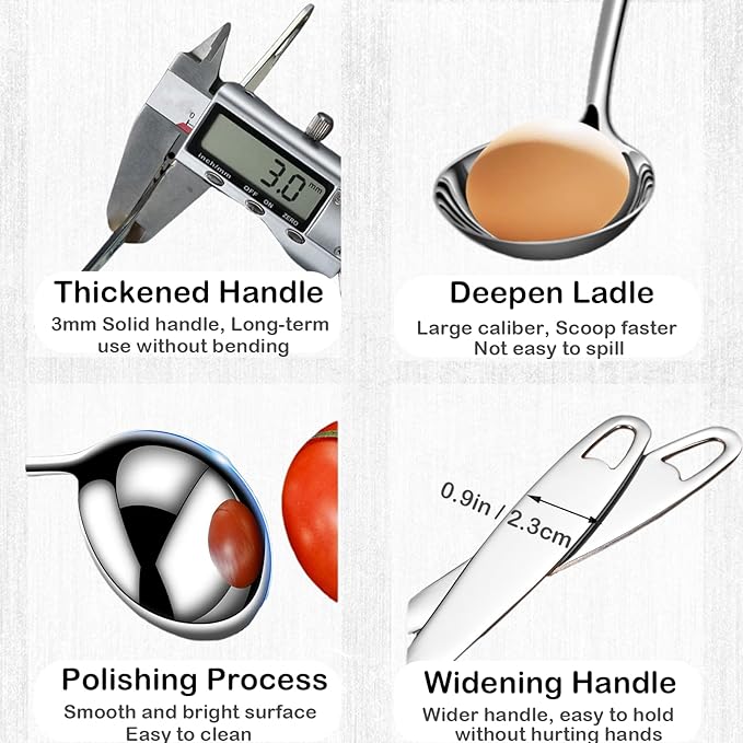 Soup Ladle 304 Stainless Steel 12.2Inch Metal Ladle, Extra Large Soup Spoon with Long Handle for Serving, Cooking, Stirring, Serving Soups, Silver