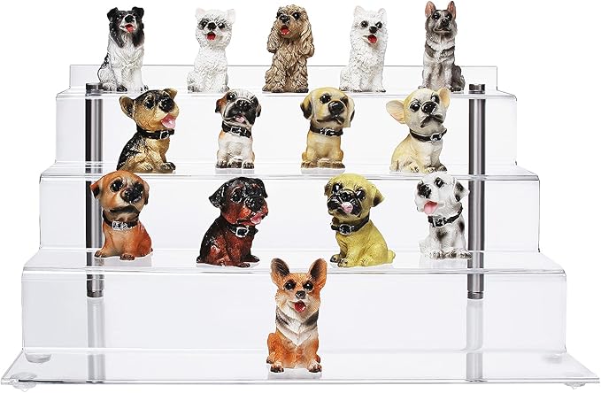 Acrylic Riser Shelf 4 Tier Clear Display Stand for Collectibles Pop Figures, Cupcakes, Perfumes, Display Risers for Decorating & Organizing - 11.8 x 10.8 x 6.5 in (Large, 1 Pack)