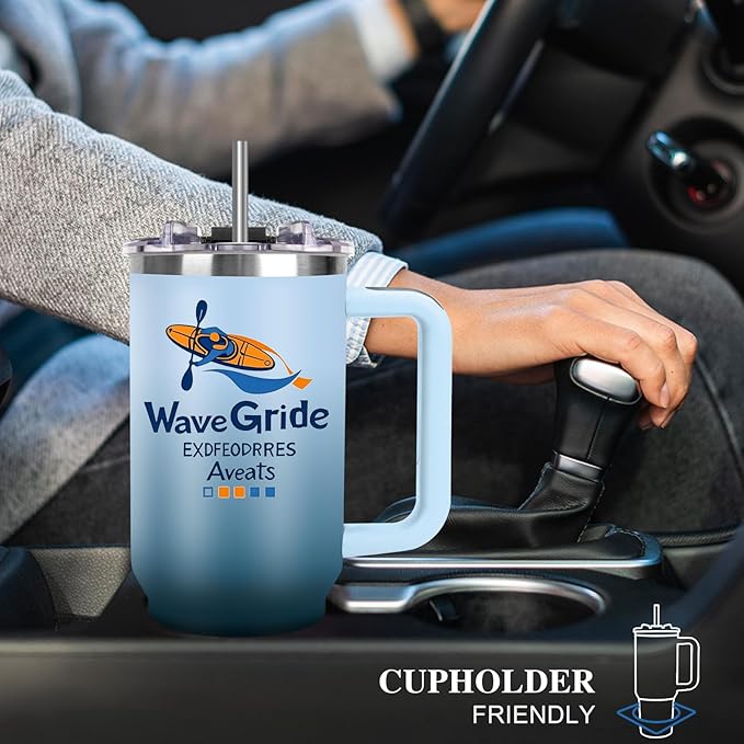 Personalized 40oz Tumbler with Handle, Custom Insulated Tumblers with Pictures Logo, Stainless Steel Travel Coffee Mug, Personalized Gifts for Women Men Birthday Fathers Day Mothers Day