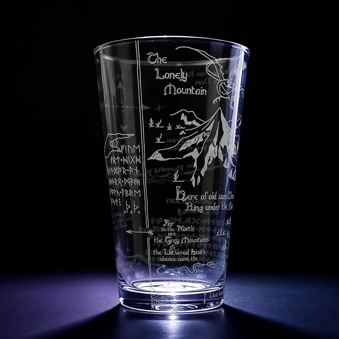 MAP OF EREBOR & THE LONELY MOUNTAIN Engraved 16oz Pint Glass | Inspired by Tolkien Power Ring and Middle Earth | Great Christmas Gift Idea | Unique Elvish Fantasy Wizard Fantasy Decor!