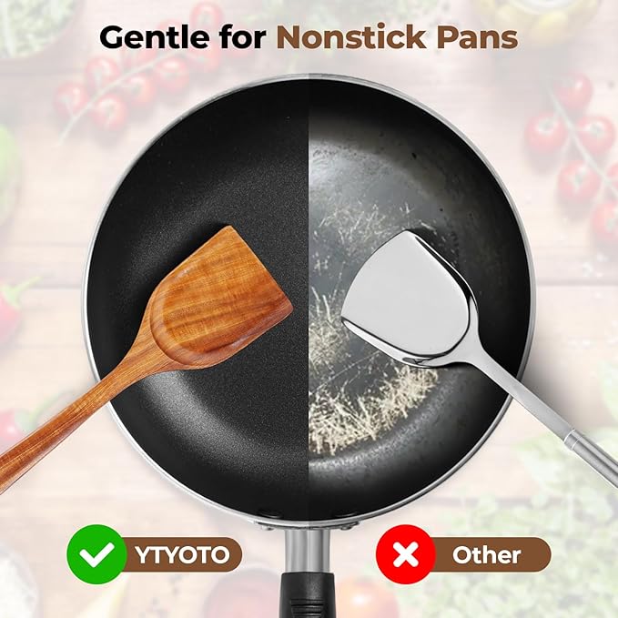 Handcrafted Teak Wood Spatula Set, 2Pcs Wooden Spatulas for Cooking with Long Handles, Perfect for Stir-frying and Flipping Eggs, Kitchen Utensils Set for Cooking Lover