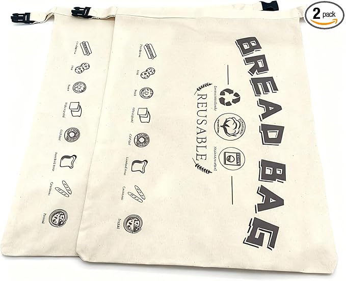 2-Packs Reusable Bread Bag for Sourdough Bread and Homemade Bread with Snap on Bread Bag for Longer Freshness，Household Fruit,Food Storage Bag (17x16 in)