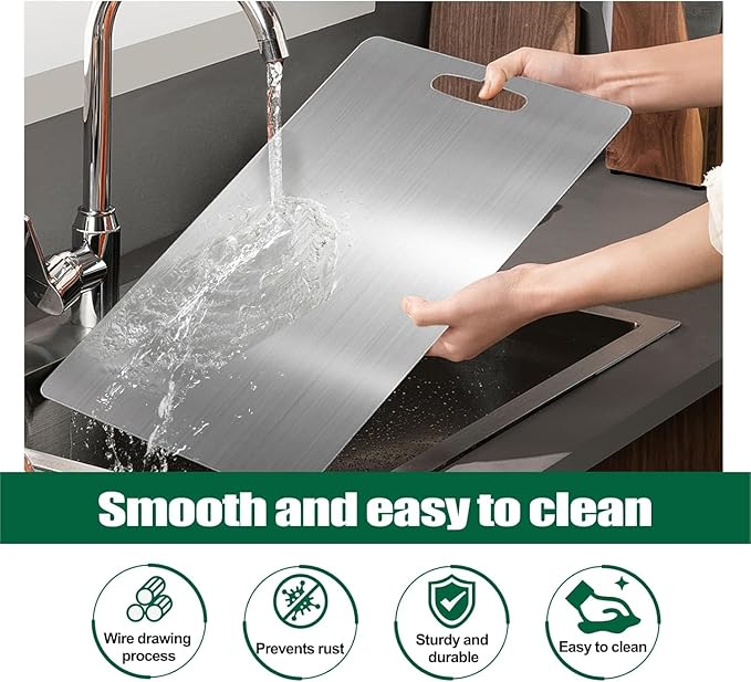 Titanium Cutting Board, 2025 New Upgrade 100% Pure Titanium Cutting Boards for Kitchen, Double Sided Non Stick Chopping Board for Cutting Meat Vegetable Fruit, Easy to Clean (L)