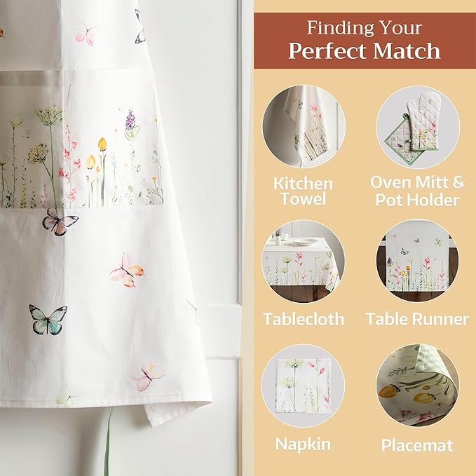Maison d' Hermine 100% Cotton Apron for women with Pocket Kitchen Chef Apron for Men Cooking Gardening Server Waitress