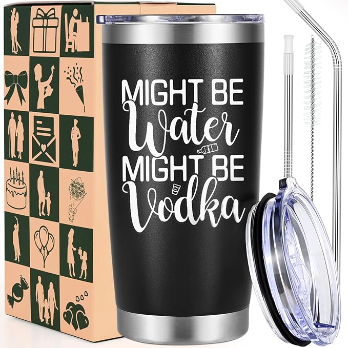 LiqCool Funny Tumblers for Women, 20 Oz Might Be Vodka Tumbler, Wine Gifts for Women Mom Friend Sister, Funny Vodka Glass, Wine Gifts for Christmas Birthday Mother's Day (Black Vodka)