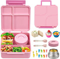 JSLOVE Bento Lunch Box with Leak Proof Thermos Food Jar for Kids, Food Lunch Containers for Girls with 4 Compartments, BPA-Free with Utensils, Food Picks, Sauce Jar & Silicone Lunch Box Dividers