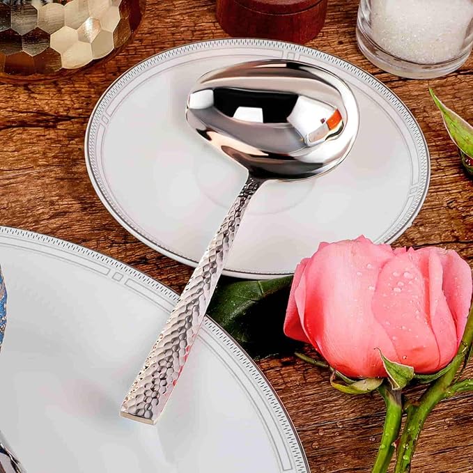 KEAWELL Louis Hammered 18/10 Stainless Steel Sauce Ladle With Pouring Spout, Great small sauce spoon for gravies and dressings, 7.4 Inch, Dishwasher Safe (2)