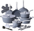 PRICUSIS Ceramic Pots and Pans Set Nonstick, 21Pcs Nontoxic Induction Cookware Set, 100% Dishwasher Safe, Stay Cool Handle, Fully Coated, PTFE PFOA & PFAS Free (Blueberry Gray）