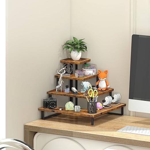 ELITEROO 4 Tier Display Riser Stand, Wood & Metal, Space Saving Corner Stand for Retail, Vendor & Home Use