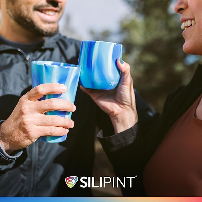 Silipint 16oz Silicone Pint Glass – Unbreakable BPA-Free Reusable Silicone Drinking Cup – Flexible Dishwasher Microwave & Freezer Safe – Stemless Glass for Coffee Smoothies (Classic Black)