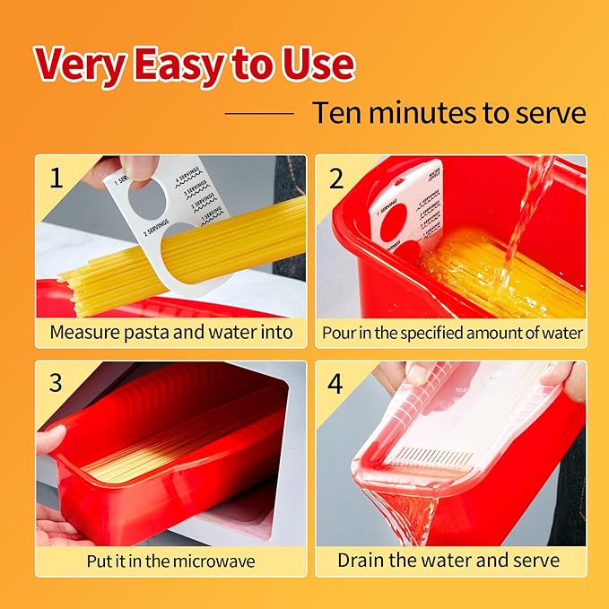 Microwave Pasta Spaghetti Cooker Pot with Strainer Lid,Pasta Cooker in Microwave with Water Level and Spaghetti Portion Measuring Device,Dormitory Office Apartment Kitchen Essentials