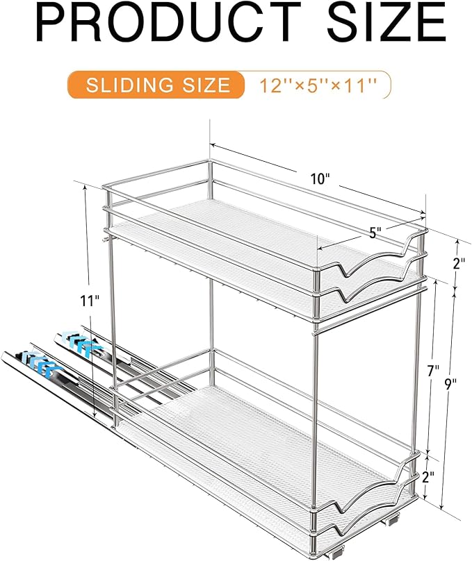 BBV Spice Rack Organizer, Double layer Seasoning Organizer for Cabinet Countertop, Kitchen, Pantry, Sliding Metal Chrome Spice Organization (5 inch)