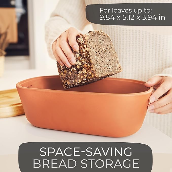 Steinzeit Bread Box Made from Breathable Terracotta (9.8x5.1x3.9 inches) - Keeps Bread Fresh Longer - Bread Box for Kitchen Countertop - Bread Storage for Homemade Sourdough Bread