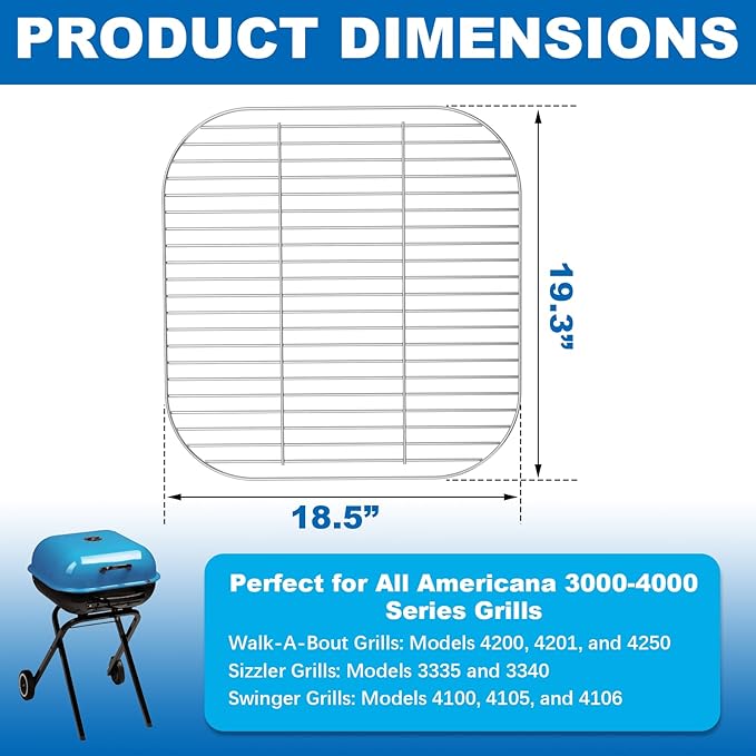 Cooking Grid for Americana 3000-4000 Series Charcoal Grills Walk-A-Bout, Swinger, Sizzler Grill Grates Replacement Parts for Outdoor Grilling,1 Pack