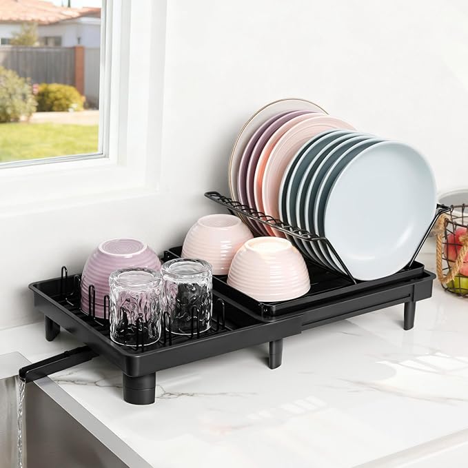 Expandable Dish Drying Rack for Kitchen Counter & Over Sink – Rustproof Stainless Steel Dish Drainer with Fast Drain, Large Capacity/Small Space Dish Rack, Kitchen Organization Drying Rack.