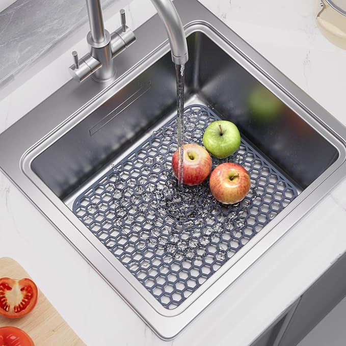 2 Pack 13.7"x 11.7" Silicone Kitchen Sink Protector Mat - Kitchen Sink Grid Accessory, Non-Slip Heat Resistant Sink Grid Dry Mat for Bottom of Porcelain Stainless Steel, Dishwasher Safe