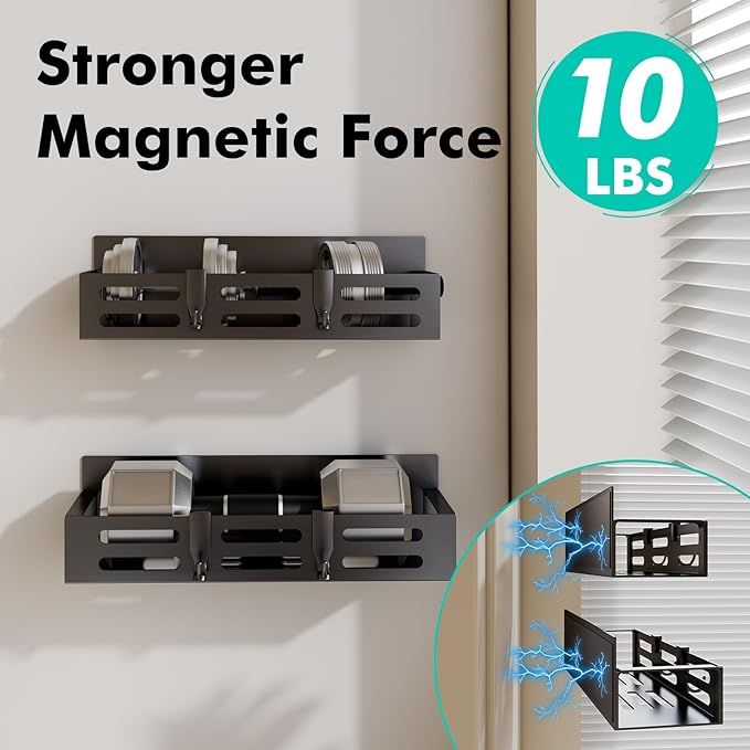 4 Pack Magnetic Spice Rack for Refrigerator, Black Magnetic Shelf and Fridge Kitchen Storage Cabinet Organizers Seasoning Organization Mini Shelves, Organizadores de Cocina