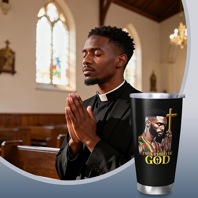 Africian American Christian Gifts for Men, Religion Gift Black Man Coffee Mug, Afro Black Dad Gift Travel Mug, 20oz Coffee Tumbler, Christian Tumbler for Men Faith