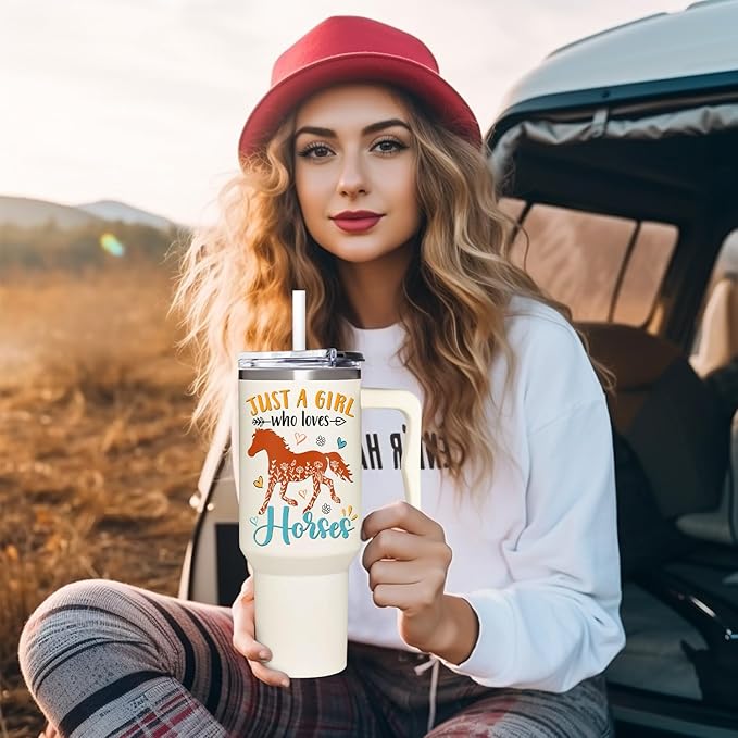 Horse Gifts For Girls - Horse Gifts for Women - Christmas, Mothers Day, Birthday Gift For Horses Lovers - Horses Riding Lover Gift - 40Oz Tumbler With Handle & Straw