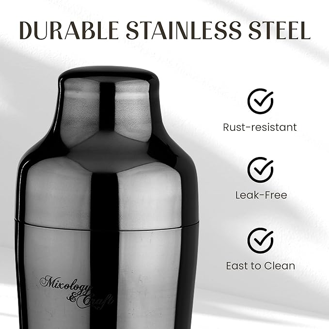 Mixology Bartender Kit: 10-Piece Bar Tool Set with Mahogany Stand | Perfect Home Bartending Kit and Martini Cocktail Shaker Set for a Perfect Drink Mixing Experience | Housewarming Gift (Gun-Metal)